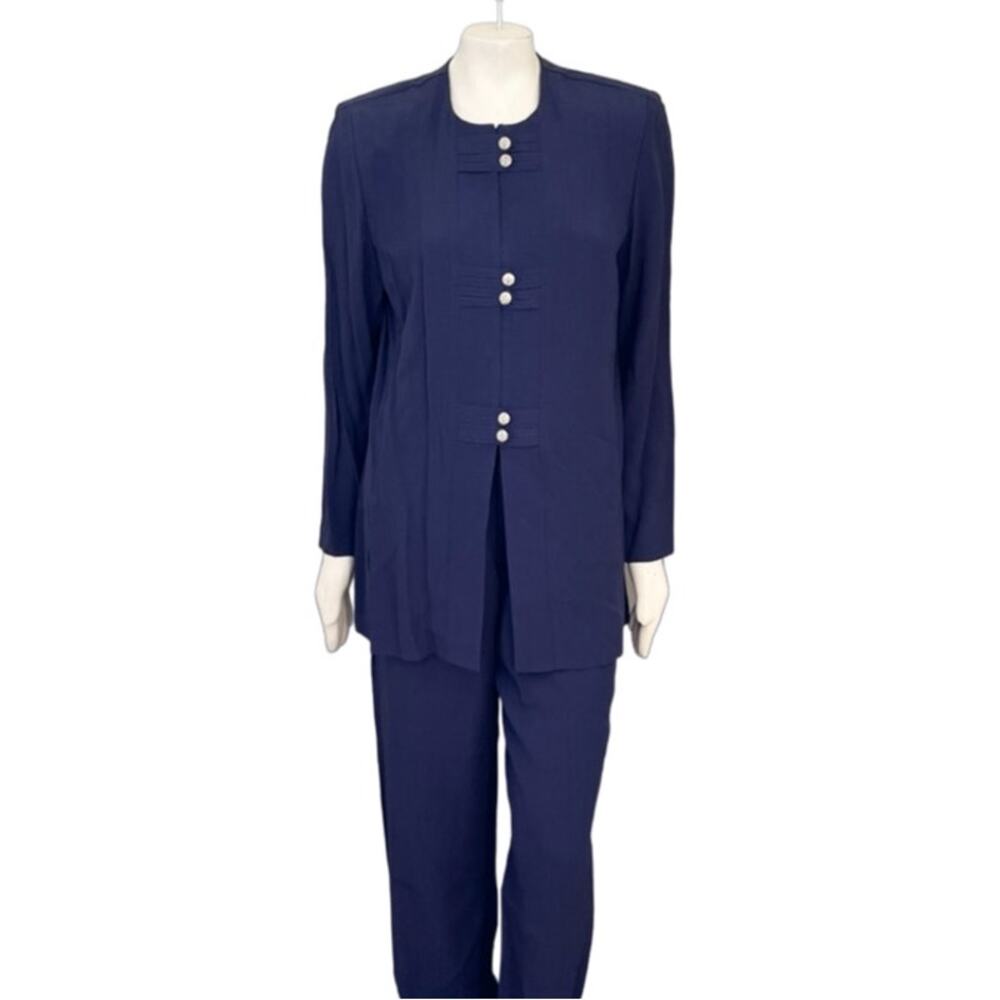 VTG R&M RICHARDS 2 Piece Conservative Pantsuit Set in Navy Blue SZ 8
